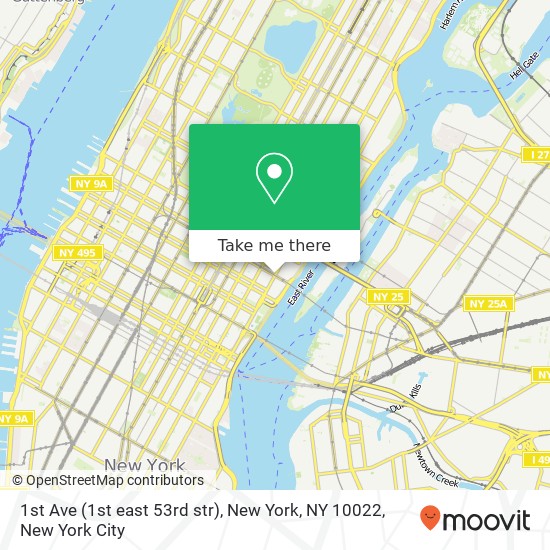 1st Ave (1st east 53rd str), New York, NY 10022 map