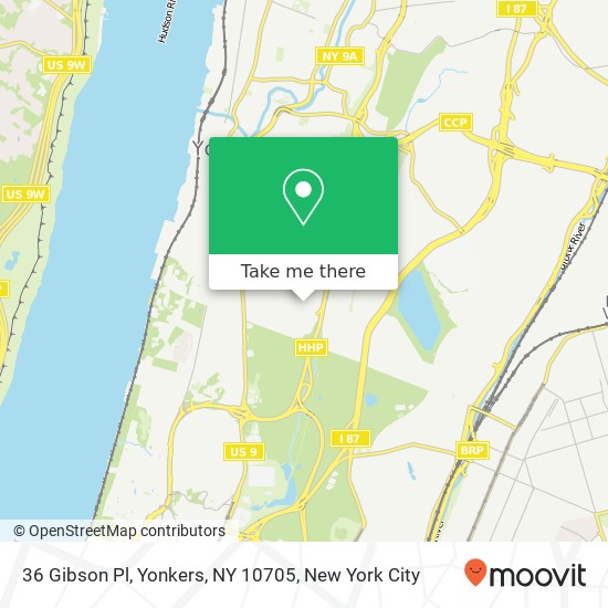 Mapa de 36 Gibson Pl, Yonkers, NY 10705