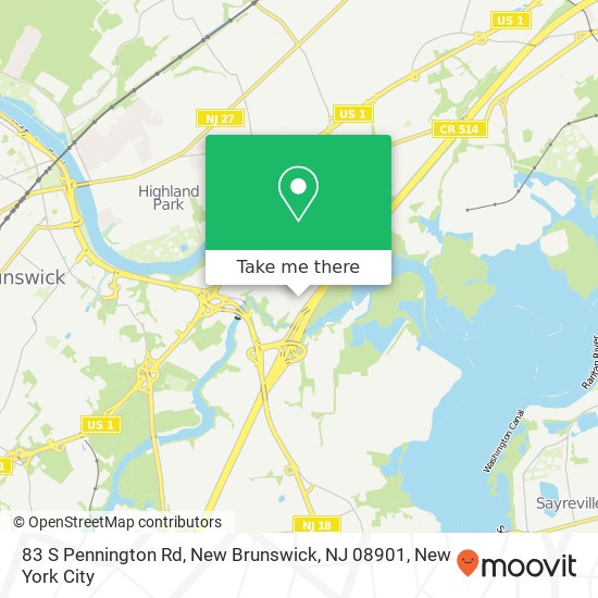 Mapa de 83 S Pennington Rd, New Brunswick, NJ 08901