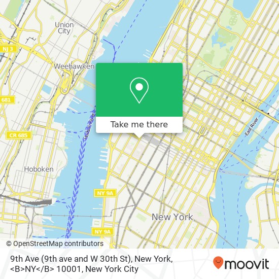 9th Ave (9th ave and W 30th St), New York, <B>NY< / B> 10001 map