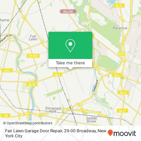 Fair Lawn Garage Door Repair, 29-00 Broadway map