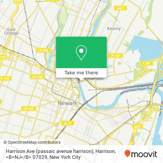 Mapa de Harrison Ave (passaic avenue harrison), Harrison, <B>NJ< / B> 07029