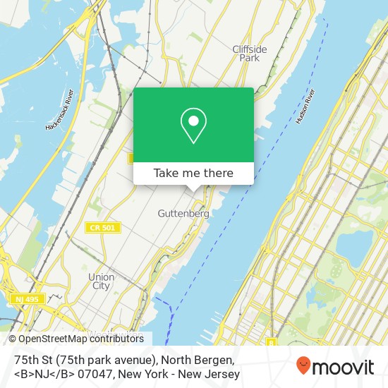 Mapa de 75th St (75th park avenue), North Bergen, <B>NJ< / B> 07047