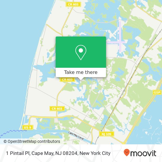 Mapa de 1 Pintail Pl, Cape May, NJ 08204