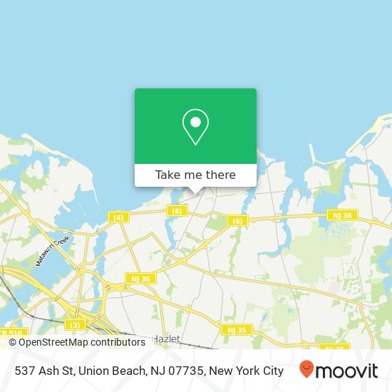 Mapa de 537 Ash St, Union Beach, NJ 07735