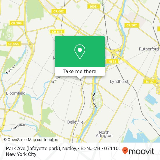 Park Ave (lafayette park), Nutley, <B>NJ< / B> 07110 map