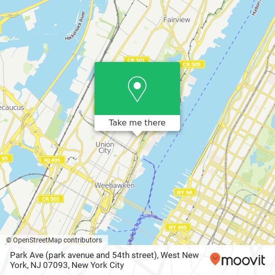 Mapa de Park Ave (park avenue and 54th street), West New York, NJ 07093