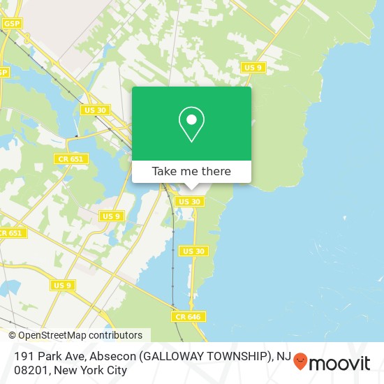 Mapa de 191 Park Ave, Absecon (GALLOWAY TOWNSHIP), NJ 08201