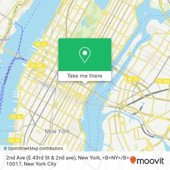 Mapa de 2nd Ave (E 43rd St & 2nd ave), New York, <B>NY< / B> 10017