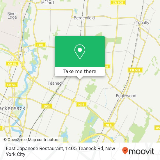 Mapa de East Japanese Restaurant, 1405 Teaneck Rd