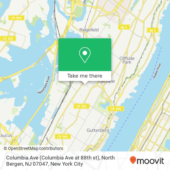 Mapa de Columbia Ave (Columbia Ave at 88th st), North Bergen, NJ 07047