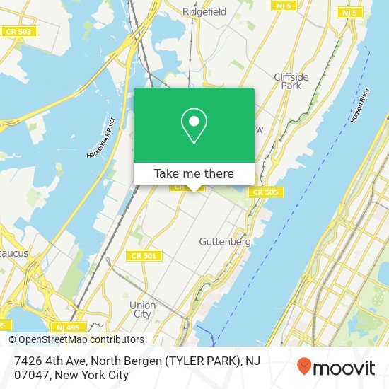 Mapa de 7426 4th Ave, North Bergen (TYLER PARK), NJ 07047