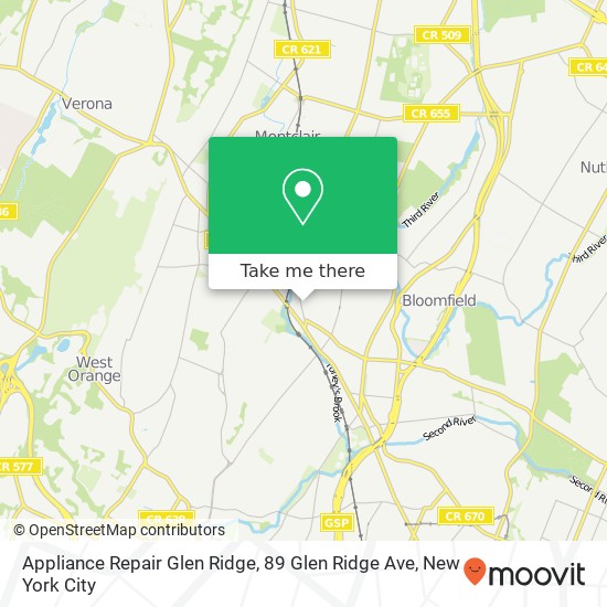 Mapa de Appliance Repair Glen Ridge, 89 Glen Ridge Ave