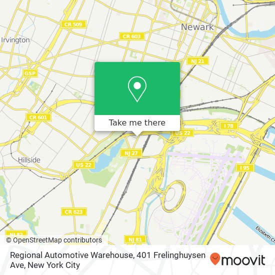 Regional Automotive Warehouse, 401 Frelinghuysen Ave map