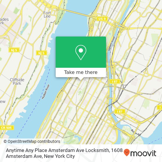 Mapa de Anytime Any Place Amsterdam Ave Locksmith, 1608 Amsterdam Ave