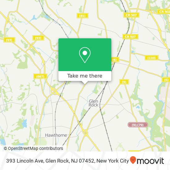 Mapa de 393 Lincoln Ave, Glen Rock, NJ 07452