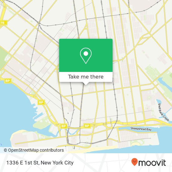 Mapa de 1336 E 1st St, Brooklyn, <B>NY< / B> 11223