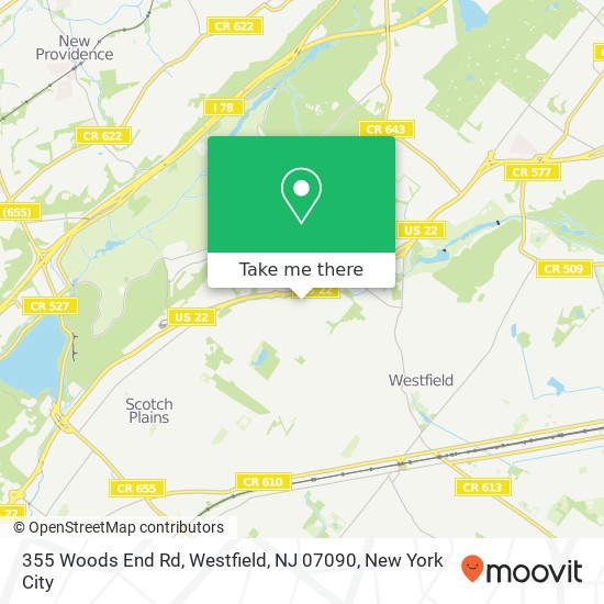 Mapa de 355 Woods End Rd, Westfield, NJ 07090