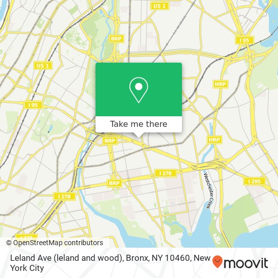 Mapa de Leland Ave (leland and wood), Bronx, NY 10460