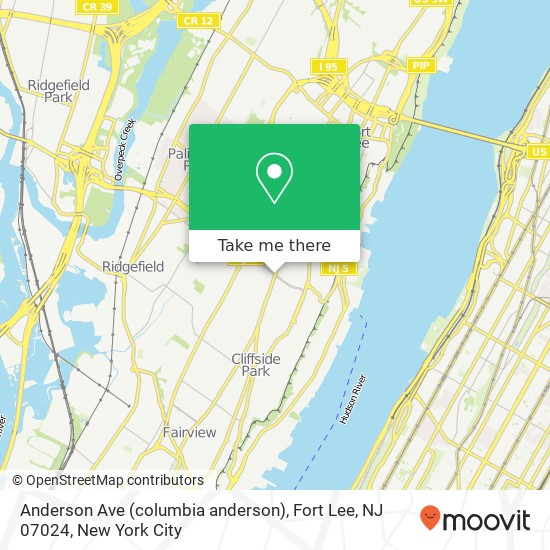 Mapa de Anderson Ave (columbia anderson), Fort Lee, NJ 07024