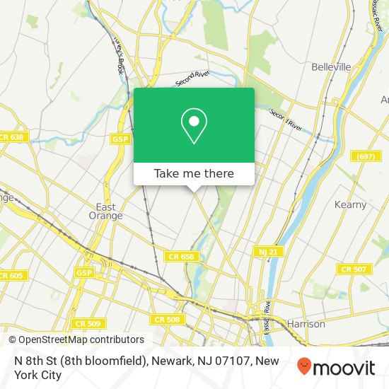 Mapa de N 8th St (8th bloomfield), Newark, NJ 07107