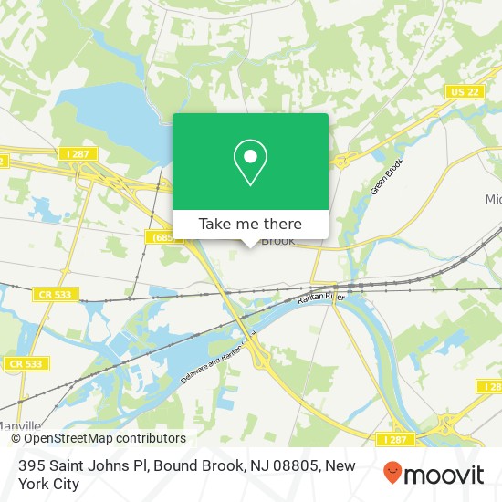 Mapa de 395 Saint Johns Pl, Bound Brook, NJ 08805