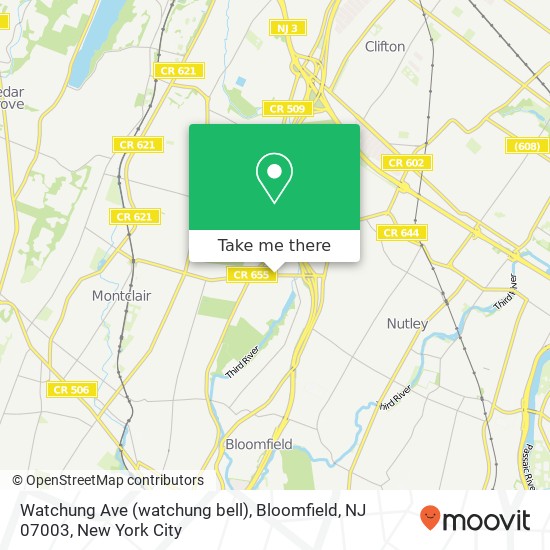 Mapa de Watchung Ave (watchung bell), Bloomfield, NJ 07003