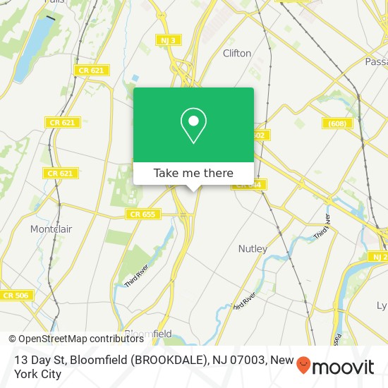 Mapa de 13 Day St, Bloomfield (BROOKDALE), NJ 07003