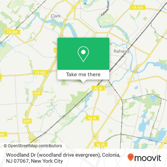 Mapa de Woodland Dr (woodland drive evergreen), Colonia, NJ 07067