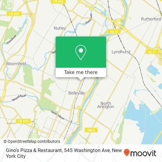 Mapa de Gino's Pizza & Restaurant, 545 Washington Ave