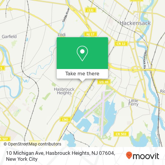 Mapa de 10 Michigan Ave, Hasbrouck Heights, NJ 07604