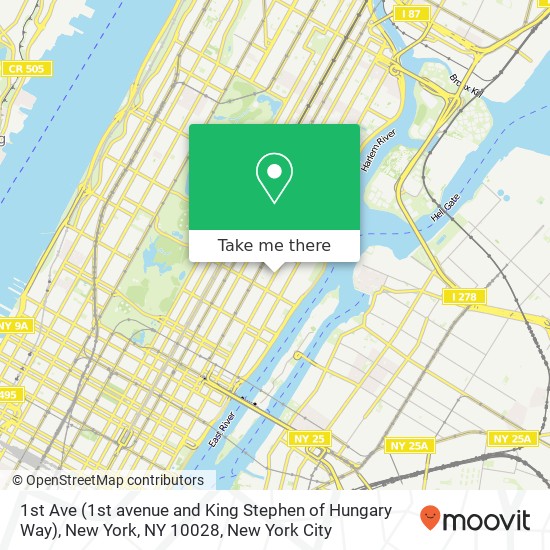 1st Ave (1st avenue and King Stephen of Hungary Way), New York, NY 10028 map