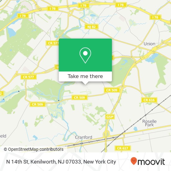 Mapa de N 14th St, Kenilworth, NJ 07033