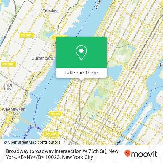 Mapa de Broadway (broadway intersection W 76th St), New York, <B>NY< / B> 10023