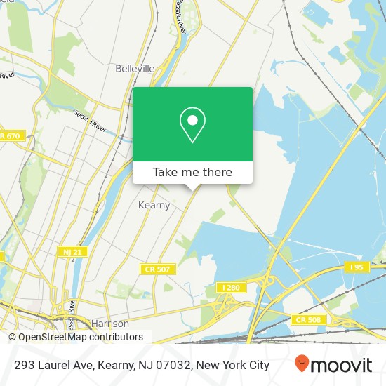 Mapa de 293 Laurel Ave, Kearny, NJ 07032