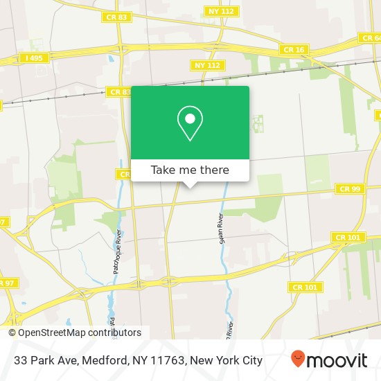 Mapa de 33 Park Ave, Medford, NY 11763