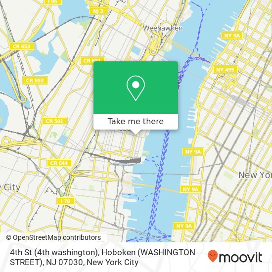Mapa de 4th St (4th washington), Hoboken (WASHINGTON STREET), NJ 07030