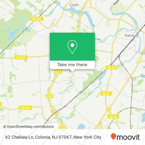 Mapa de 62 Chelsea Ln, Colonia, NJ 07067