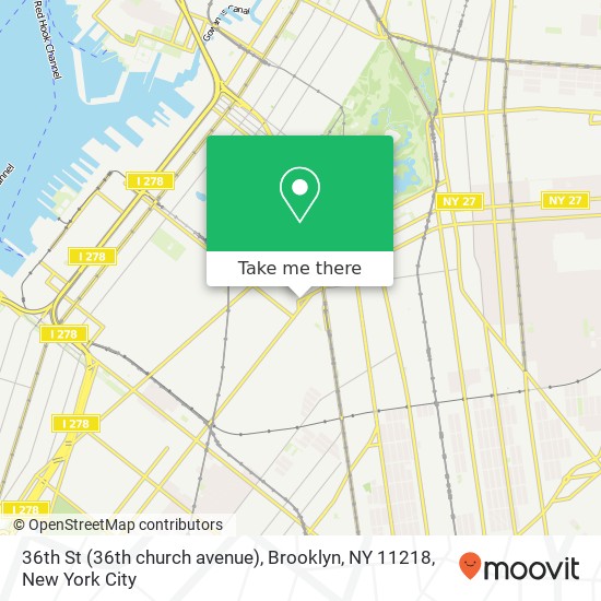 Mapa de 36th St (36th church avenue), Brooklyn, NY 11218