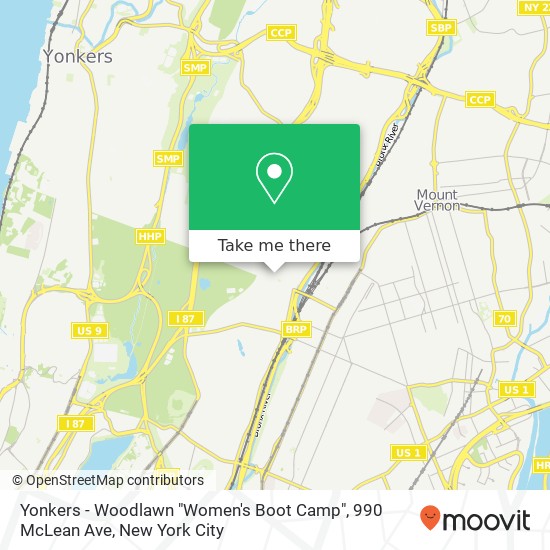 Mapa de Yonkers - Woodlawn "Women's Boot Camp", 990 McLean Ave