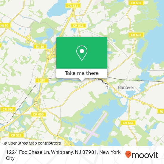 Mapa de 1224 Fox Chase Ln, Whippany, NJ 07981