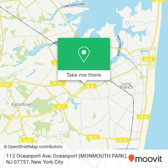 Mapa de 112 Oceanport Ave, Oceanport (MONMOUTH PARK), NJ 07757