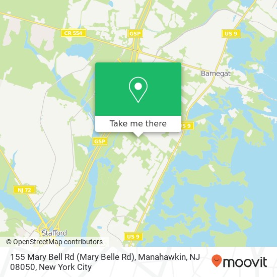 Mapa de 155 Mary Bell Rd (Mary Belle Rd), Manahawkin, NJ 08050