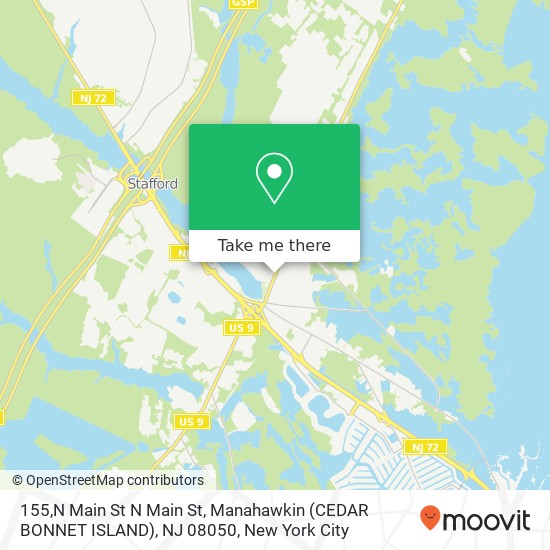 Mapa de 155,N Main St N Main St, Manahawkin (CEDAR BONNET ISLAND), NJ 08050