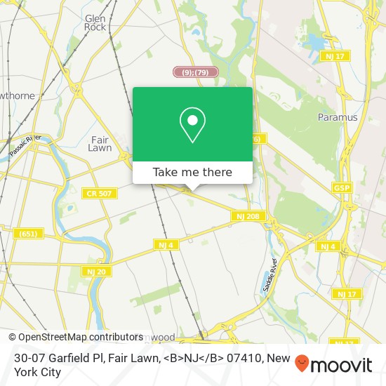 Mapa de 30-07 Garfield Pl, Fair Lawn, <B>NJ< / B> 07410