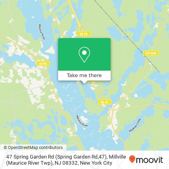 Mapa de 47 Spring Garden Rd (Spring Garden Rd,47), Millville (Maurice River Twp), NJ 08332