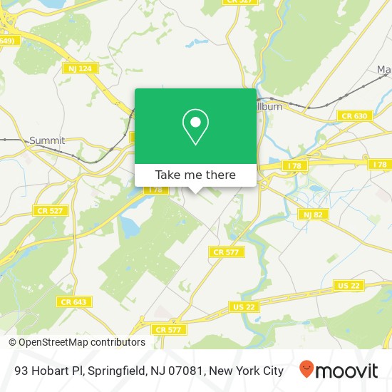 Mapa de 93 Hobart Pl, Springfield, NJ 07081