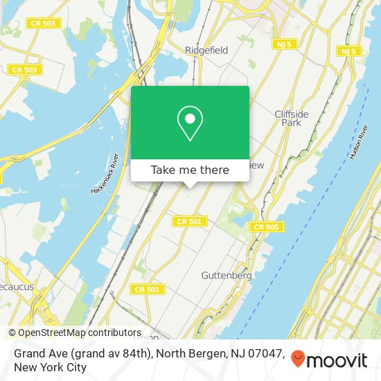 Mapa de Grand Ave (grand av 84th), North Bergen, NJ 07047