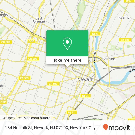 Mapa de 184 Norfolk St, Newark, NJ 07103