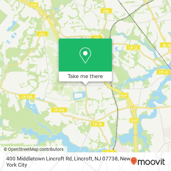 Mapa de 400 Middletown Lincroft Rd, Lincroft, NJ 07738